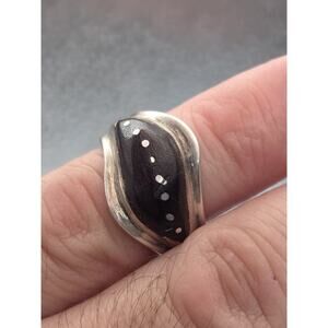 VINTAGE MODERNIST MEXICAN STERLING SILVER 925 WOOD STUNNING RING SIZE 9